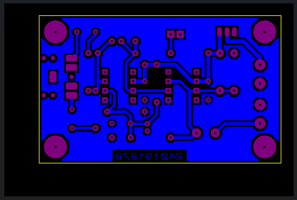 PCB bottom layer showing copper track routing and ground plane