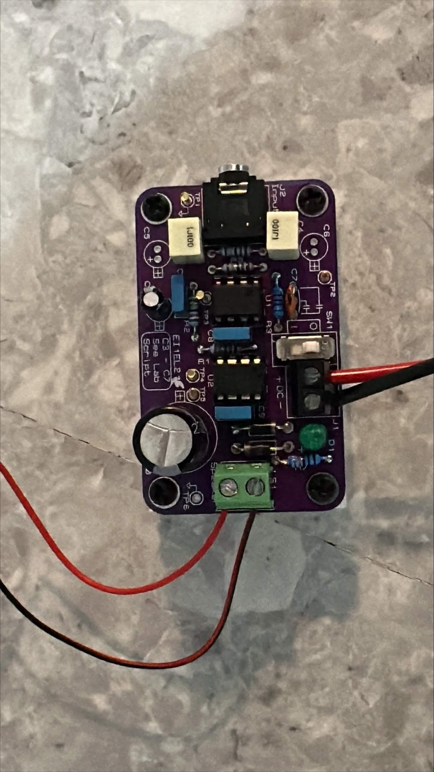 PCB top view with all components soldered